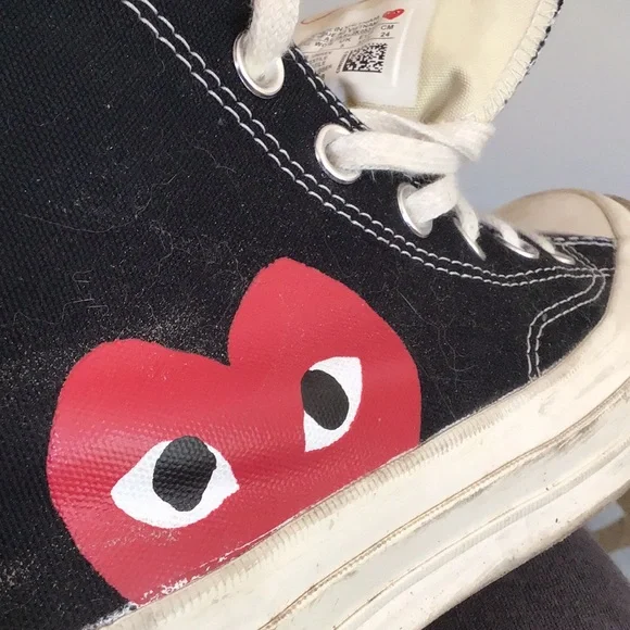 Black White High-Top Sneakers Chuck Taylor All Star Comme Des Garcons W 7 - Picture 4 of 7